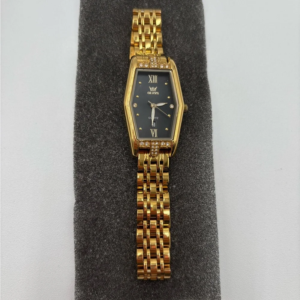 NEW OLEVS Women's Gold Stainless‎ Steel Watch – Black Dial